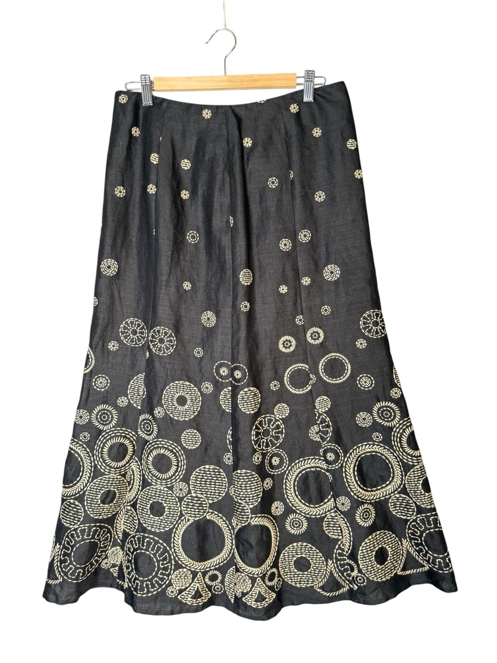 Planet 100% Linen Maxi Skirt Embroidered Geometric Artsy  Lagenlook Scandi 10
